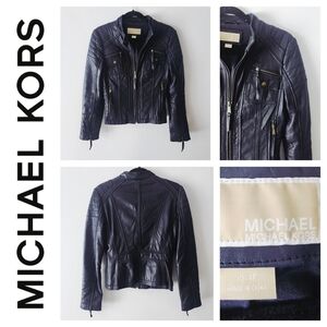 Michael Kors Navy 100% Genuine Leather Moto Jacket XS